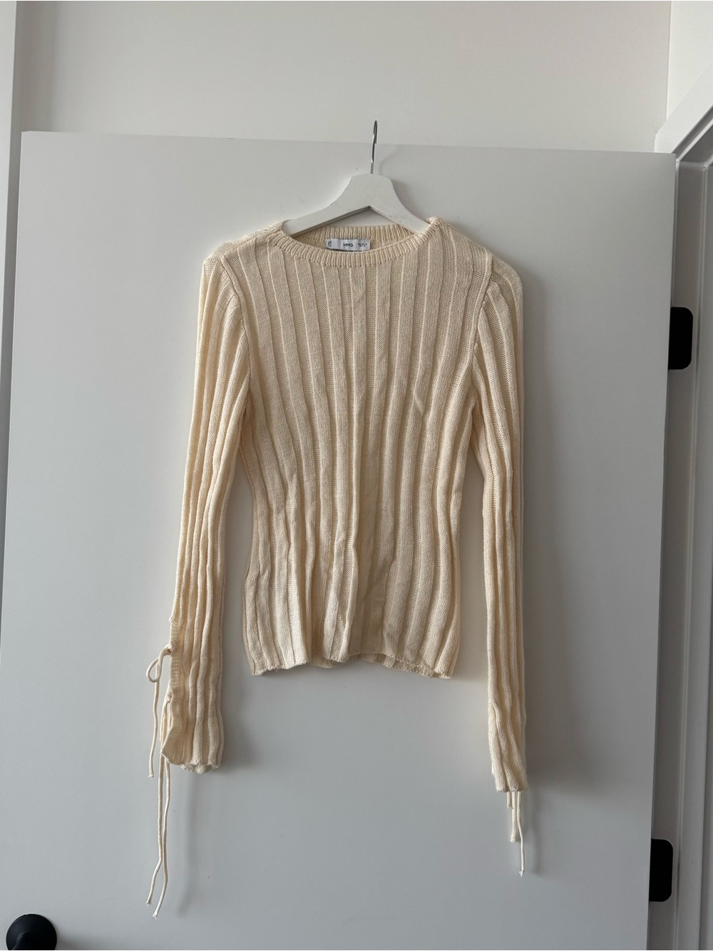 Mango Cream Ribbed Long-Sleeve Knit Top